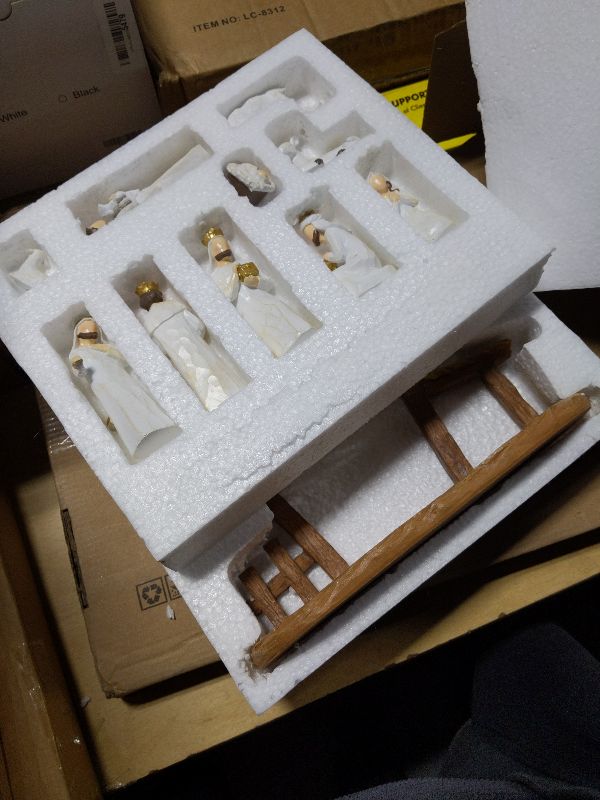 Photo 1 of 12 Set Nativity Scene Resin Figurines – Handcrafted Christmas Crèche with Holy Family, Mar Joseph Angel Wise Men Animals Stable – Religious Holiday Xmas Decoration for Home Church Mantel (Beige)