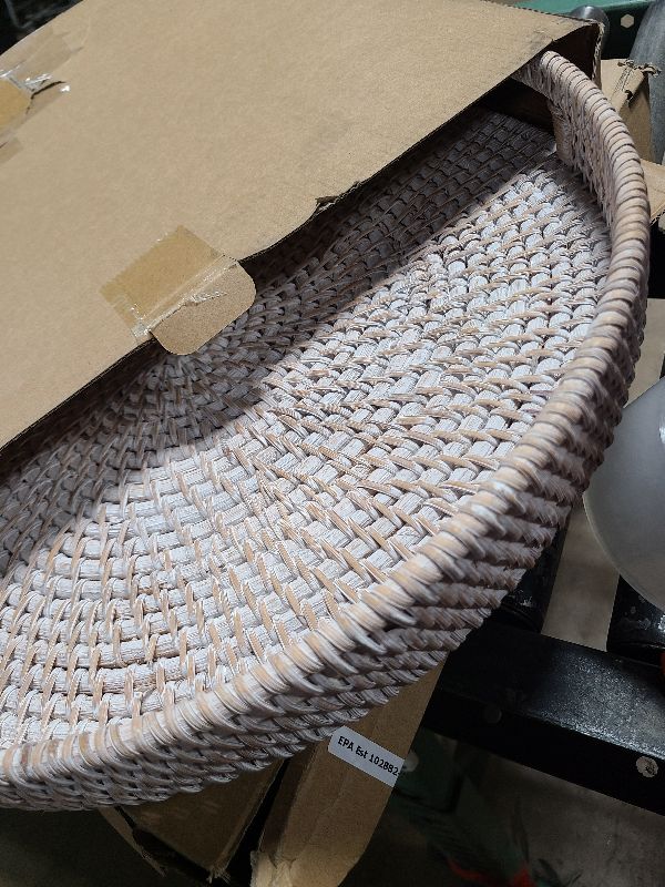 Photo 1 of 16.9 inch Round Rattan Tray, Woven Large Serving Tray with Handles, Wicker Serving Basket, Coffee Table Decor for Living Room, Whitewash