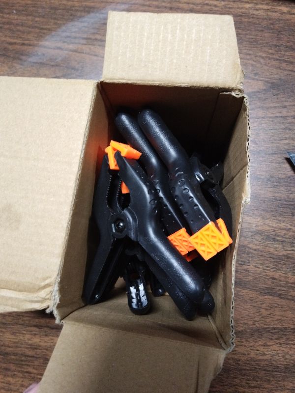 Photo 1 of 12 Pack Plastic Spring Clamps, 3.5inch Small Heavy Duty Clips for Crafts, Backdrop Stand, Woodworking, Photography Studios (Black)