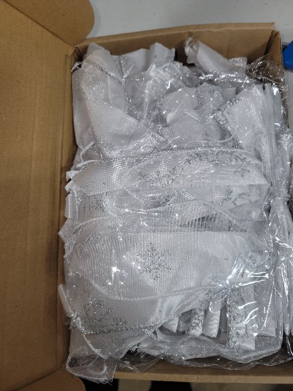 Photo 1 of 12 Pieces Christmas Tree Ribbon Bow 6.3 x 9.5 Inch Patterned Ribbon Xmas Bow for Christmas Home Decoration (Silver)