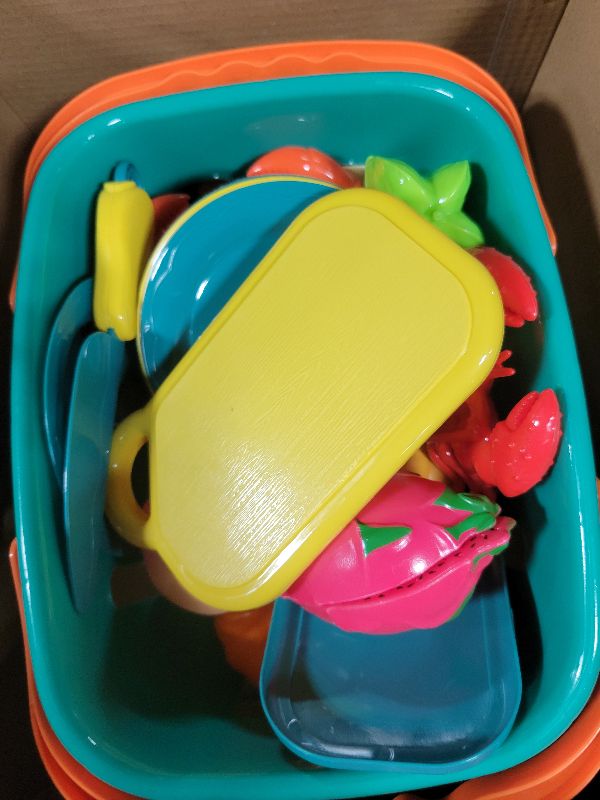 Photo 1 of 100 Pcs Play Food Set for Kids Kitchen, Pretend Food Toy for Toddlers Age 1-3, Plastics Cutting Fake Food/ Fruit/ Vegetable Accessories with 2 Baskets, Birthday Gifts for 2 3 4 5 Years Old Boys Girls