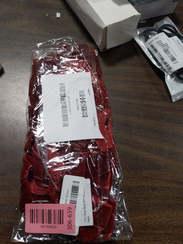 Photo 1 of 12Pcs Burgundy Velvet Ribbon Bows Christmas Tree Decorations,5in x 10in Xmas Ornaments for Tree Home Party Front Door Wreath Garland Holiday Decor