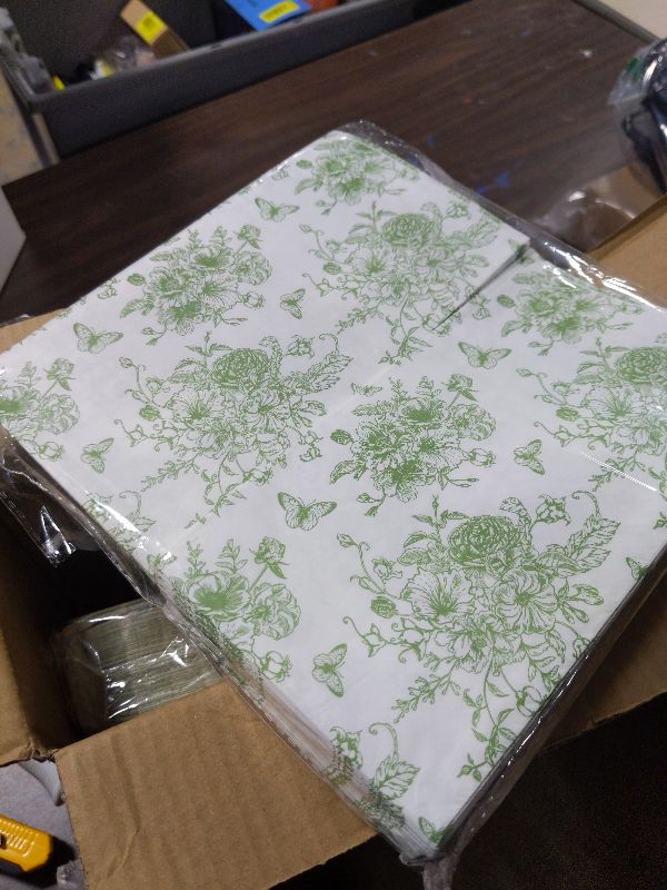 Photo 1 of 100PCS Green Floral Napkins Disposable Hand Towels for Bathroom 3 Ply Greenery Paper Napkins Decorative Flower Guest Napkins Chinoiserie Napkins for Wedding Bridal Shower Birthday Spring Party