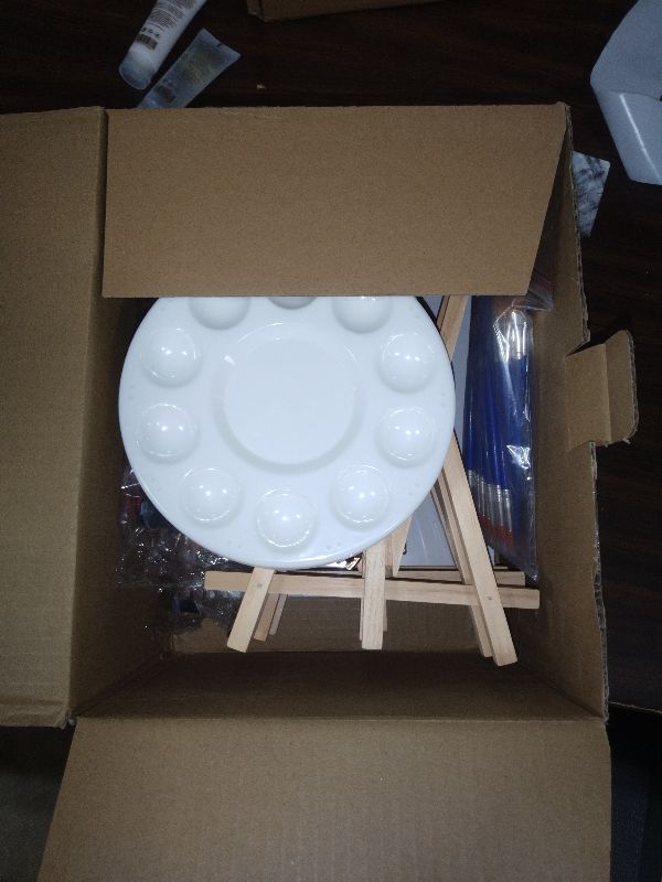 Photo 1 of 10Pack 8x10 Inch Canvas and Easel Set, Art Canvas Bulk with Easel Stands, 12 Colors Mini Acrylic Paint Set, Small Paint Brushes, Paint Trays, Sip and Paint Kit for Adults Couples Paint Party Supplies