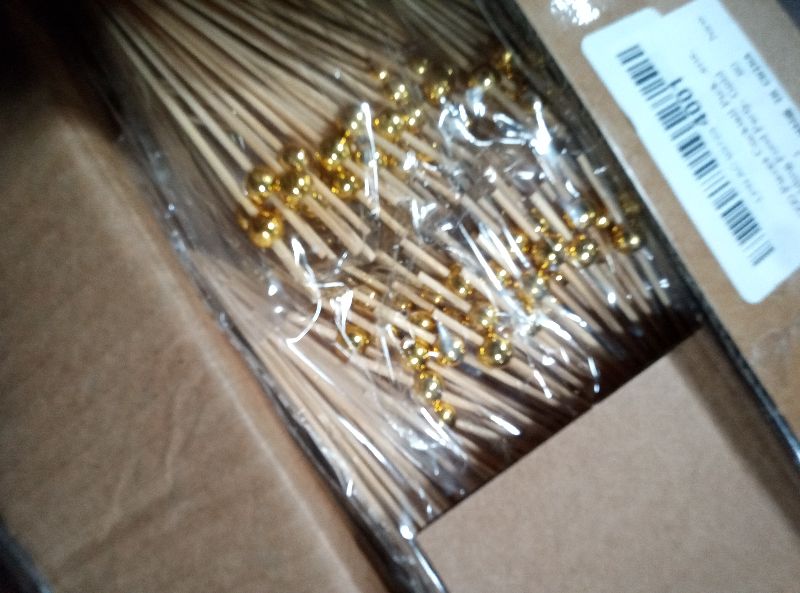 Photo 1 of 1000 Pieces Cocktail Picks Fancy Toothpicks for Appetizers 4.7 Inch Bamboo Cocktail Sticks Appetizer Skewers for Drinks, Fruit, Charcuterie, Wedding Food Party, Gold