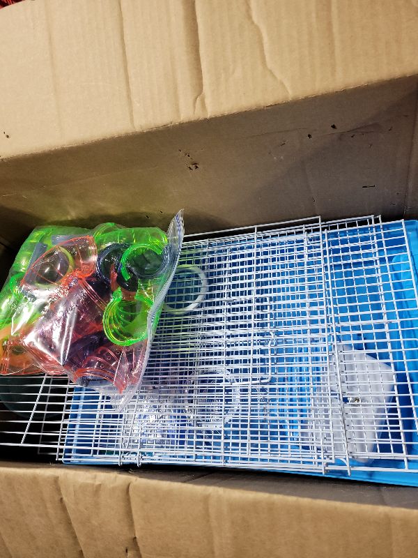 Photo 1 of 2 Levels Habitat Hamster Home Rodent Gerbil Mouse Mice Rat Wire Cage with Complete Set of Accessories (18" L x 12" W x 15" H, Blue)