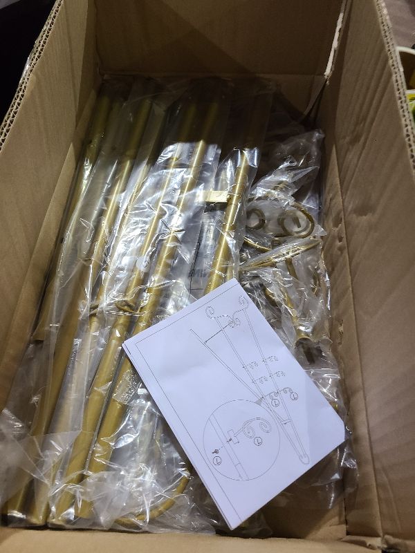 Photo 1 of 2 Pack Metal Round Tube Scroll Display Easel, Vintage Gold Decorative Large Adjustable Floor Standing Easel with Chain Support, Perfect for Showcasing Pictures, Artwork, Picture Frame Wedding Sign Etc