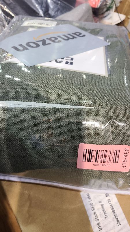 Photo 1 of 102 Inch Long Linen Blended Blackout Curtains 2 Panels, Back Tab Pleated Look Drapes for Track System with Hooks, Noise Reducing Country Blackout Winodw Curtains 50x102-Loden/Olive Green