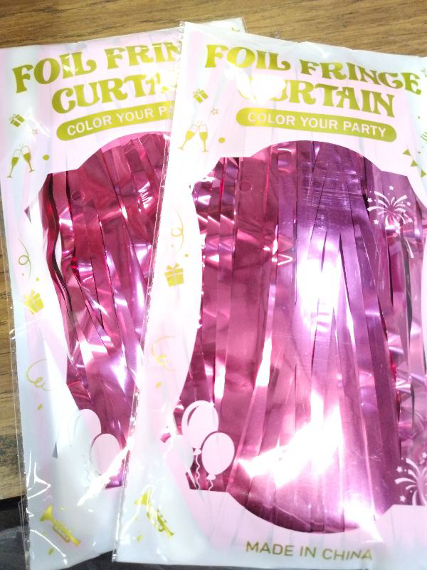 Photo 1 of 2 Pack Pink Party Decorations, 3.28 FT x 7.05 FT Pink Backdrop, Metallic Tinsel Backdrop Fringe Curtains Backdrop Curtains, Photo Backdrop Party Supplies Birthday Party Decorations