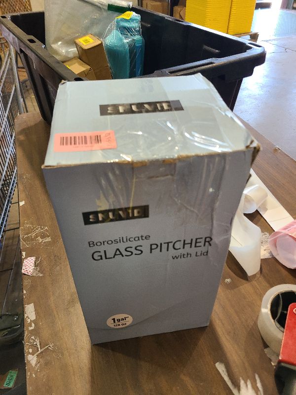 Photo 1 of 1 Gallon thickened Glass Pitcher with Lid and Spout, Borosilicate Glass Carafe for Hot/Cold Drink, Water Pitchers for Fridge, Extra Large Jug with Handle for Iced Tea, Coffee,Juice,Homemade Beverage