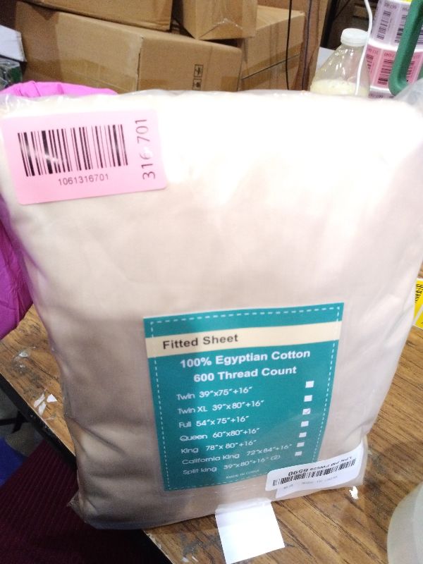 Photo 1 of 100% Egyptian Cotton Fitted Sheet Full Size, 600 Thread Count, Single Fitted Sheet Only,8”-16" Deep Pocket Sheet, Soft & Elastic Sateen Weave Bottom Sheet for Home(Beige, Full)