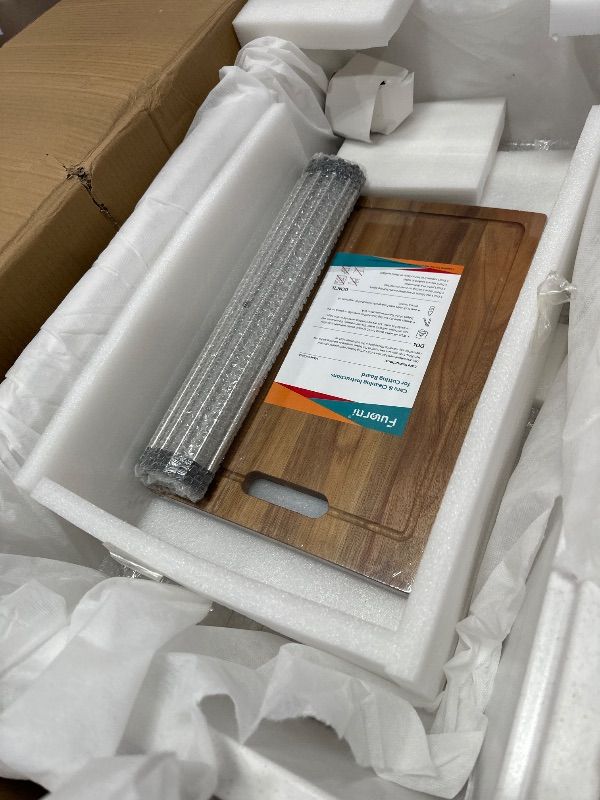 View 4 of *** PARTS ONLY *** 33 Granite Composite Kitchen Sink - Fulorni 33"x19" Granite Kitchen Sink Ledge Workstation Undermount White Quartz Classic Under Counter Single Bowl Sink Basin