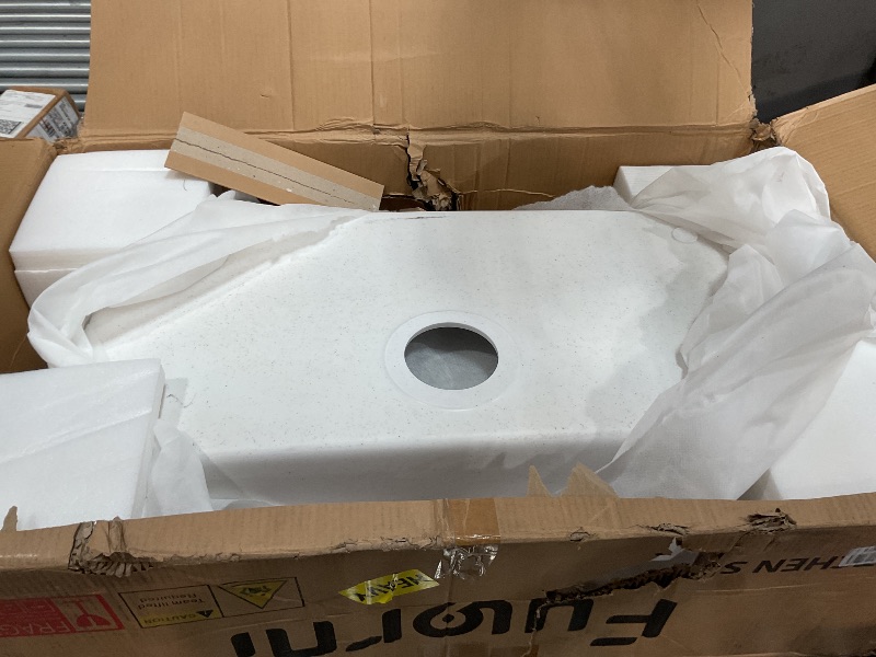 View 3 of *** PARTS ONLY *** 33 Granite Composite Kitchen Sink - Fulorni 33"x19" Granite Kitchen Sink Ledge Workstation Undermount White Quartz Classic Under Counter Single Bowl Sink Basin