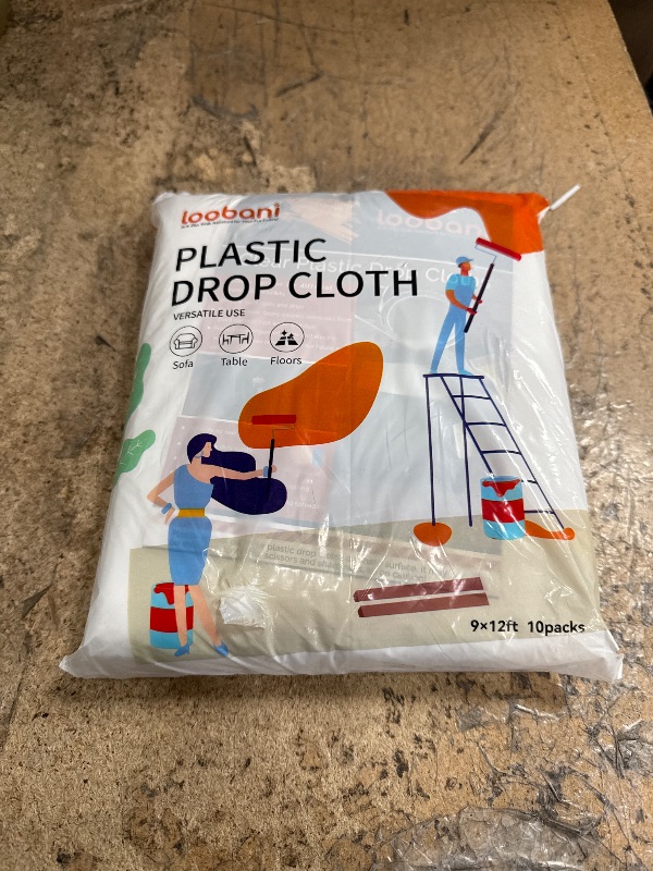 Photo 1 of 10 Piece Painter Plastic Drop Cloths Sheet,Waterproof Anti-dust Cover,9x12 Feet Disposable Tarp for Painting for Couch/Furniture Cover
