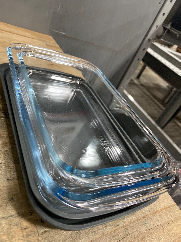 Photo 1 of *SET OF TWO* Deep Glass Baking Dishes Plastic lids,Rectangular Glass Bakeware Set with Lids, Baking Pans for Lasagna, Leftovers, Cooking, Kitchen, Freezer-to-Oven and Dishwasher, Gray-