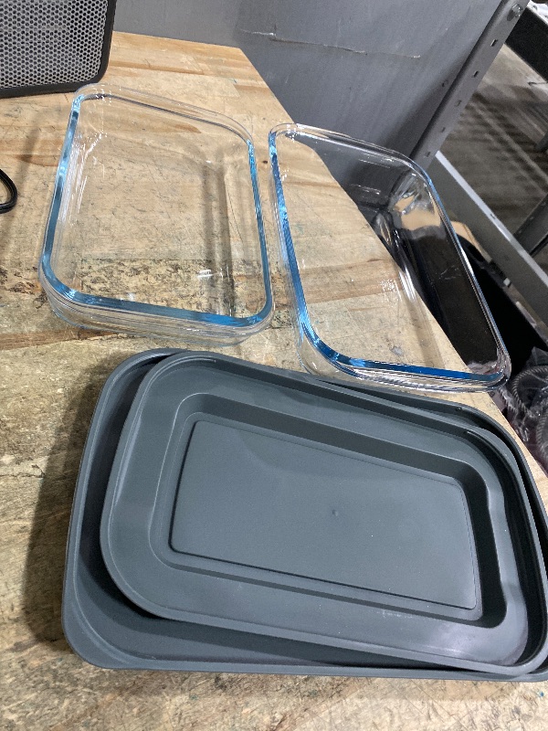 Photo 1 of *SET OF TWO* Deep Glass Baking Dishes Plastic lids,Rectangular Glass Bakeware Set with Lids, Baking Pans for Lasagna, Leftovers, Cooking, Kitchen, Freezer-to-Oven and Dishwasher, Gray-