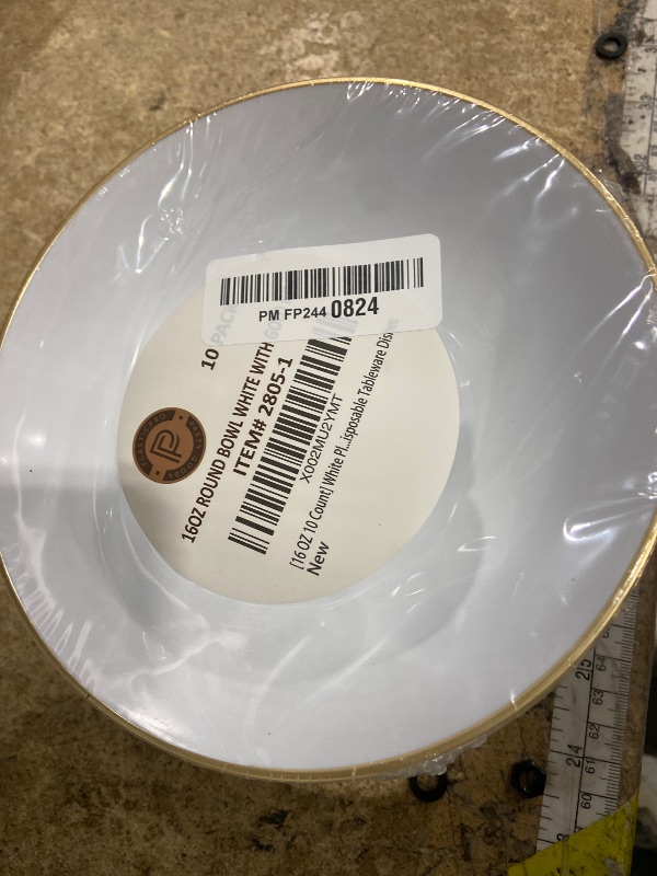 Photo 1 of [16 OZ 10 Count] White Plastic Floral Design Party Soup bowls With Gold Rim Premium heavyweight Elegant Disposable Tableware Dishes