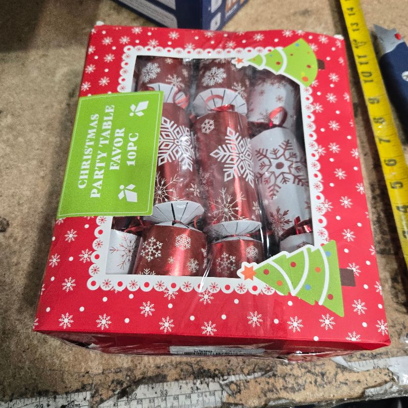Photo 1 of 10 Pack 10" Christmas Non-Snap Table Favors, Luxurious Red & White Snowflake Design With Party Hat, Joke & Xmas Gift for Kids Christmas Parties, Dinners and Holidays