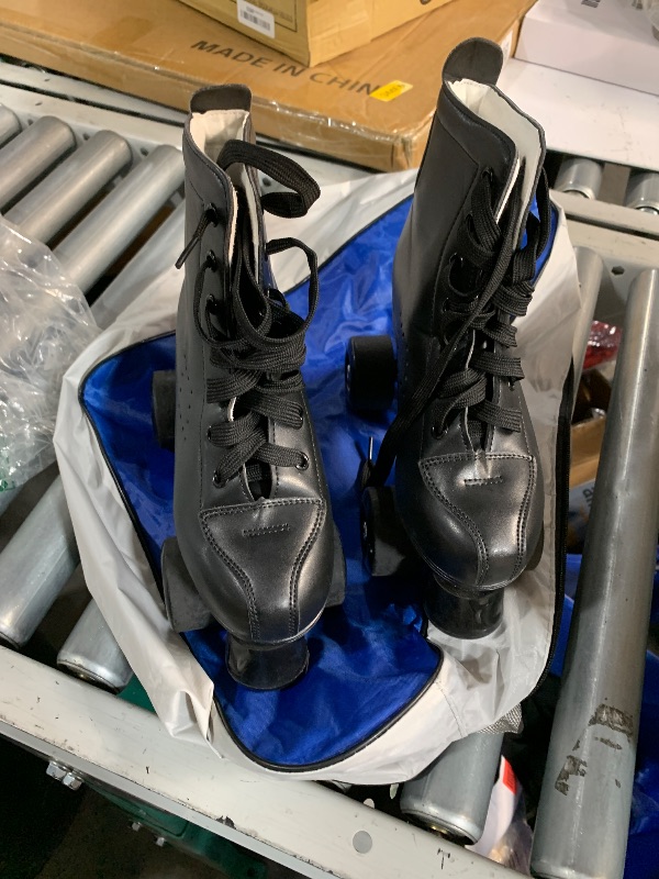 Photo 1 of ***(HEAVILY USED/ MINOR DAMAGE)***Jessie PU Leather Roller Skates - Premium Four-Wheel Skates for Women, Men, Boys & Girls (Black Wheels, Women's 5/Youth 4)