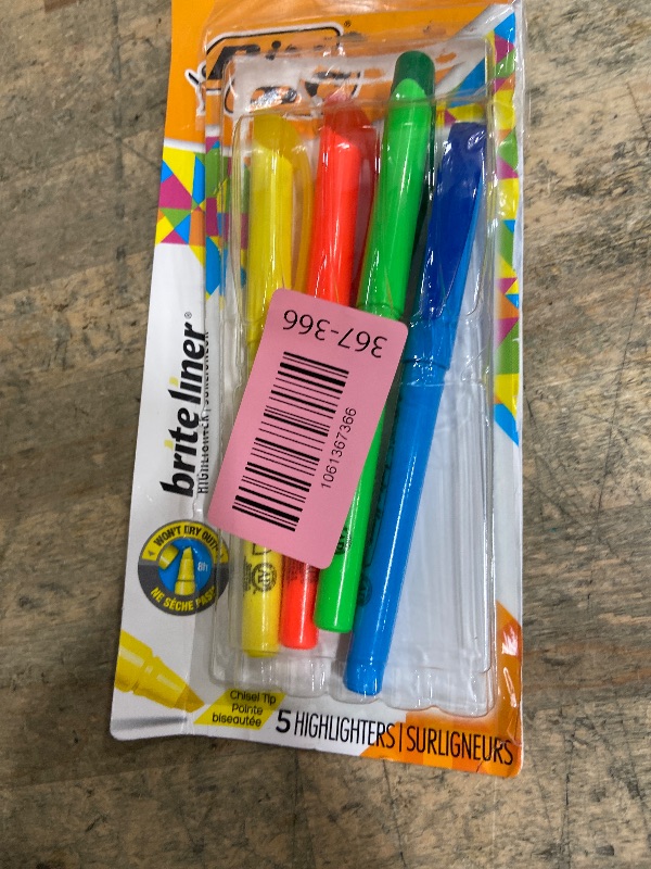 Photo 1 of **Only 4** BIC Brite Liner Highlighters, Chisel Tip, 5-Count Pack of Highlighters Assorted Colors, Ideal Highlighter Set for Organizing and Coloring