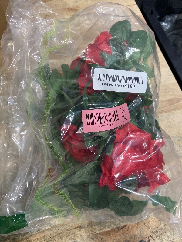 Photo 1 of 2 Pack (16FT) Artificial Rose Vine Fake Flowers Garland Hanging Silk Rose Ivy Plants Vine for Mother's Day Wedding Arch Party Garden Wall Aesthetic Art Décor (Red)