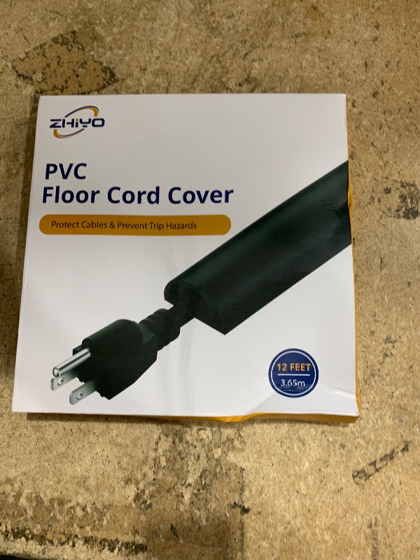 Photo 1 of 12ft Cord Cover Floor for Extension Cords, Self-Adhesive Floor Cable Cover to Protect Cables & Prevent Tripping, PVC Cord Hider Protector, Internal Wire Management Channel Diameter: 0.39", Grey