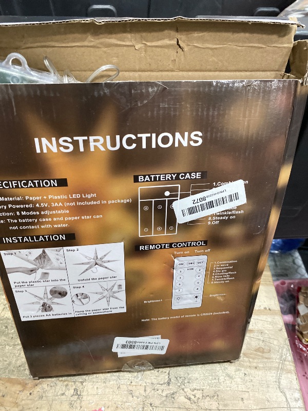 Photo 1 of 2 Pack 26.8 Inch Paper Star Lantern Christmas Decor with Timer, 3D 8 Modes 7-Pointed Star Diwali Hanging Lights, Christmas Decorations Lamp Indoor for Birthday Wedding Party (Champagne)