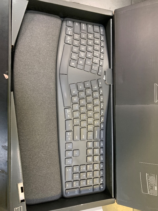 Photo 1 of Logitech Ergo K860 Wireless Ergonomic Keyboard - Split Keyboard, Wrist Rest, Natural Typing, Stain-Resistant Fabric, Bluetooth and USB Connectivity, Compatible with Windows/Mac, Black