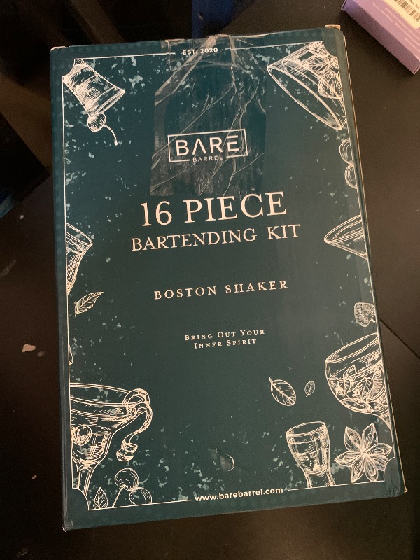 Photo 1 of BARE BARREL® Mixology Bartender Kit Bar Set | 16-Piece Cocktail Shaker Set | Martini Barware Mixing Tools for Home Bartending | Incl. 35 Recipe Cards | Gift Set (28oz Boston Shaker, Jet Black/Black)