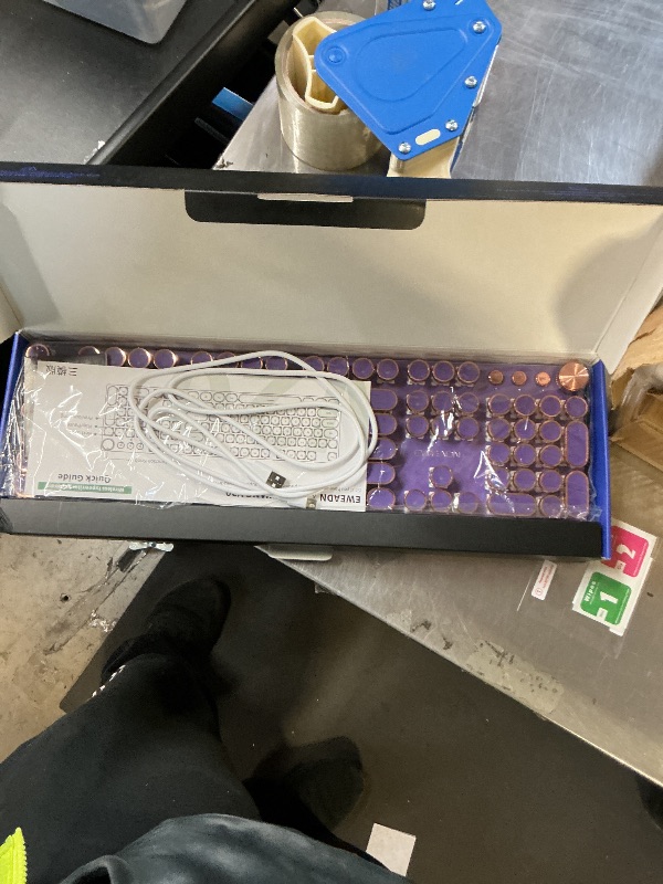 Photo 1 of EWEADN V20 Typewriter Keyboard Wireless, 104 Keys Typewriter Style Mechanical with White Backlit, Media Knob, Pink Switch 2.4G/Bluetooth/USB-C Wired Retro Full Size Keyboard for Windows/Mac/PC-Purple