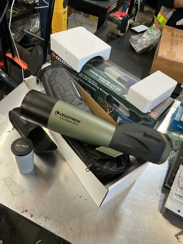 Photo 1 of Celestron 52250 Ultima 20-60x80mm Angled Refractor Spotting Scope Telescope with Multi-Coated Optics, Waterproof Rubber Tubing and Soft Carry Case, Green