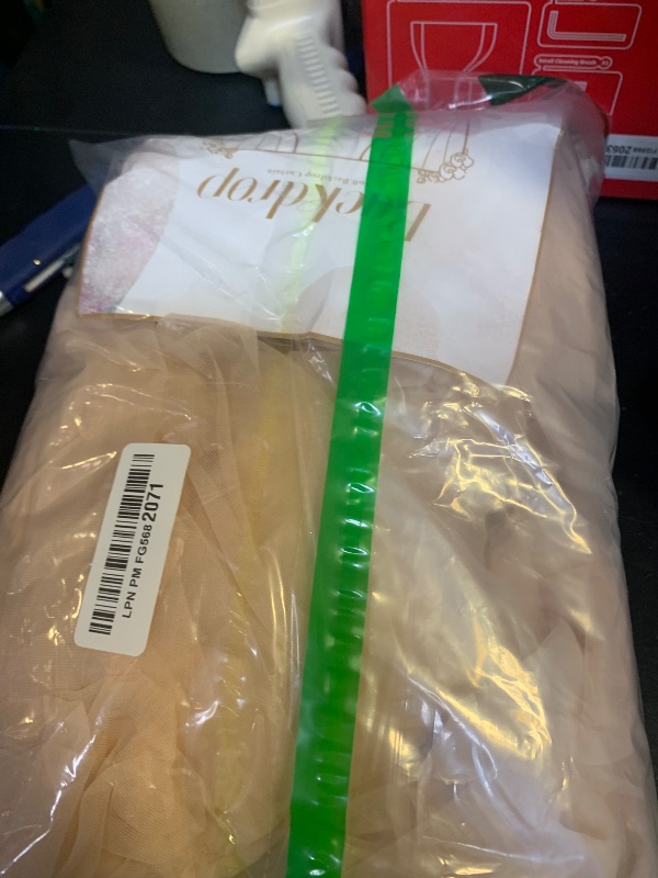 Photo 1 of 10x10ft Champagne Tulle Backdrop Curtain with Lights String for Parites, Sheer Backdrop Curtains for Wedding Baby Shower Birthday Party Photo Shoot Decorations