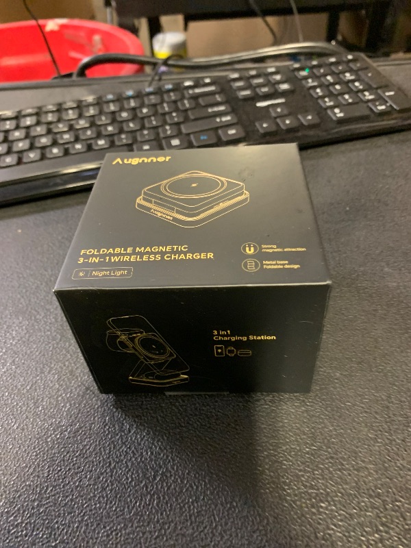 Photo 1 of ?2026 Upgraded?Wireless Charger 3 in 1, Foldable Wireless Charging Station with Light for Apple MagSafe Charger, Travel Magnetic Charger for iPhone 17/16/15/14/13/12 Apple Watch AirPods (20W Adapter)