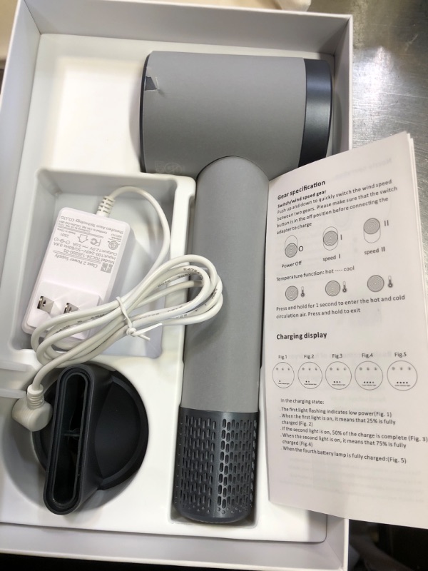 Photo 1 of YALICE Cordless Hair Dryer Rechargeable with Digital Screen, 15000mAh Travel Hair Dryer with Magnetic Nozzle, 4 Mode Portable Hair Blow Dryers for Women Kids Outdoor Camping Beaches (Gray)