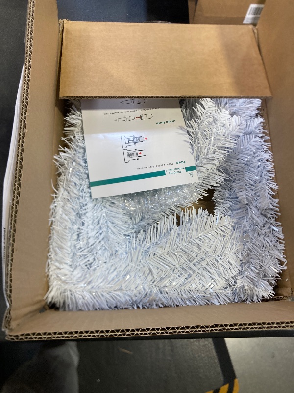 Photo 1 of 4ft Lighted Artificial White Christmas Tree | Leeheeyee Small Christmas Tree, Not Pre-lit White Tinsel Pine Trees with Lights, Ideal for Home, Office, and Xmas Tree Party Décor