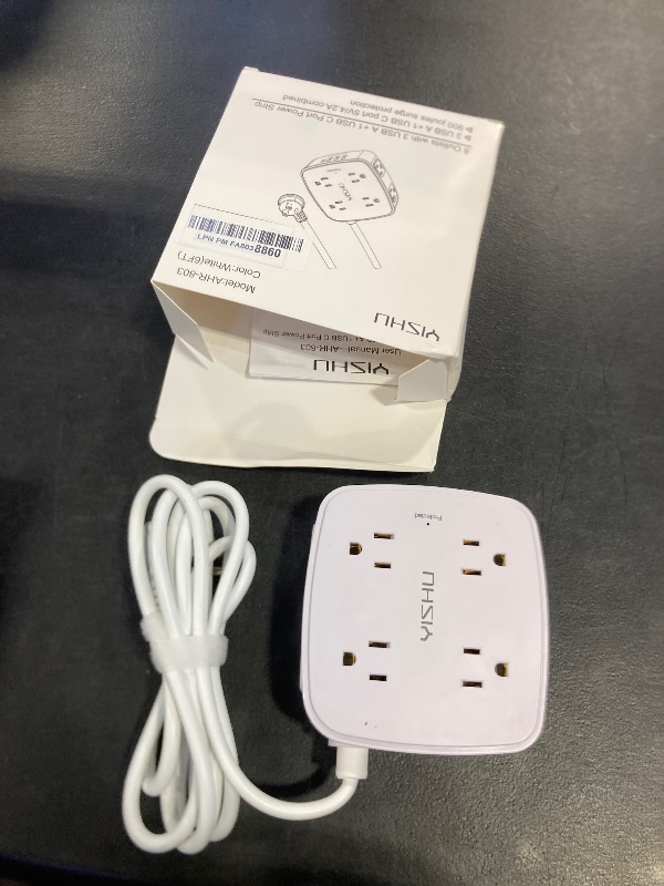 Photo 1 of 6 Ft Surge Protector Power Strip - 8 Widely Outlets with 4 USB Ports, 3 Side Outlet Extender with 6 Feet Extension Cord, Flat Plug, Wall Mount, Desk USB Charging Station, ETL,White
