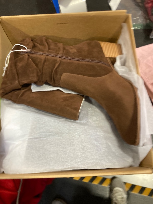 Photo 1 of Amazon Essentials Women's Tall Block Heel Boots, Dark Toffee Brown, 10