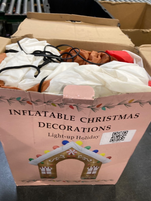 Photo 1 of 10FT Christmas Inflatables Gingerbread House Archway Outdoor Decorations, Giant Christmas Arch Blow Up Yard Decorations with LED Lights Built-in