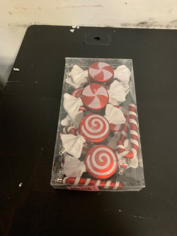 Photo 1 of 12 Pcs Candy Cane Ornaments for Christmas Tree - 6.5 Inch Red & White Assorted Shape Lollipop Hanging Decor with Ribbon for Sweet - Themed Xmas & New Year Party, Home Holiday Decorations