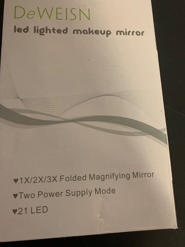Photo 1 of deweisn Dresser Mount Tri-Fold Lighted Vanity Mirror with 21 LED Lights, Touch Screen and 3X/2X/1X Magnification, Two Power Supply Modes Make Up Mirror,Travel Mirror