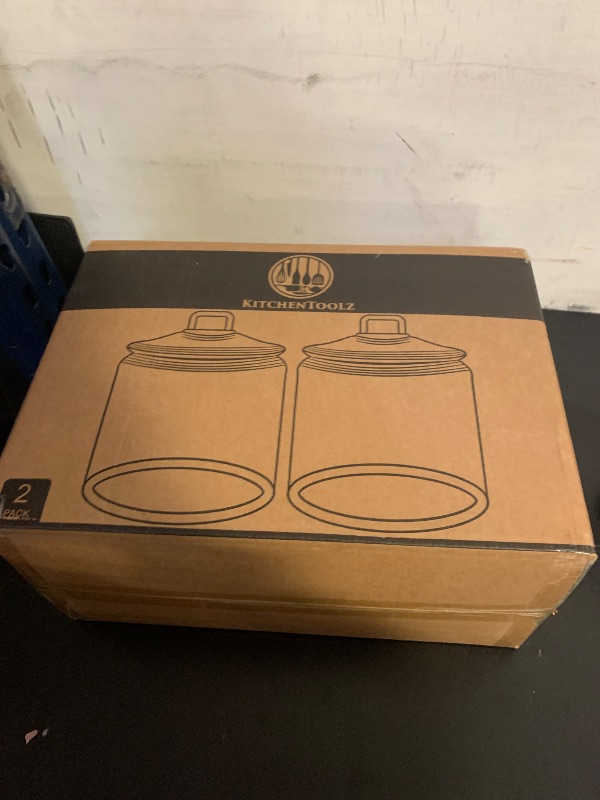 Photo 1 of 1 Gallon Glass Cookie Jar - Large Food Storage Container with Airtight Lid - Keep Fresh Flour, Chewy Pet Treats, Candy, Dried Foods, Detergent Pods for Your Kitchen or Laundry Room- Pack of 2