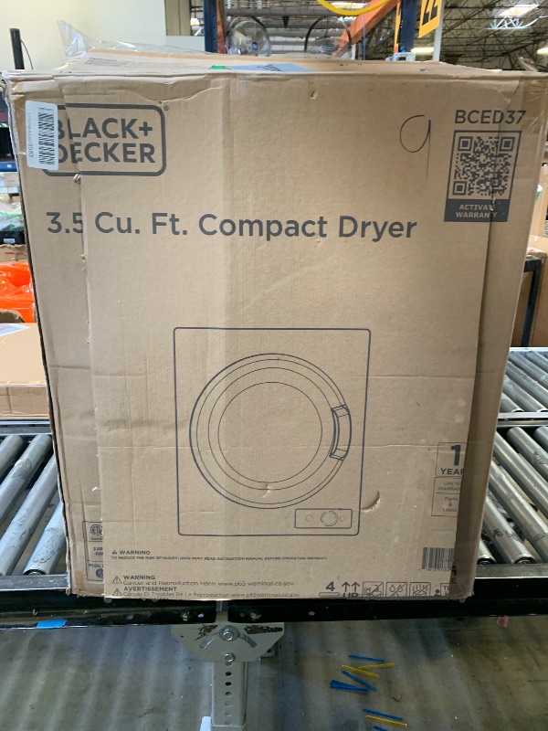 Photo 1 of **MAJOR DAMAGE, SEE NOTES** BLACK+DECKER BCED37 Compact Dryer for Standard Wall Outlet, Small, 4 Modes, Load Volume 13.2 lbs., White