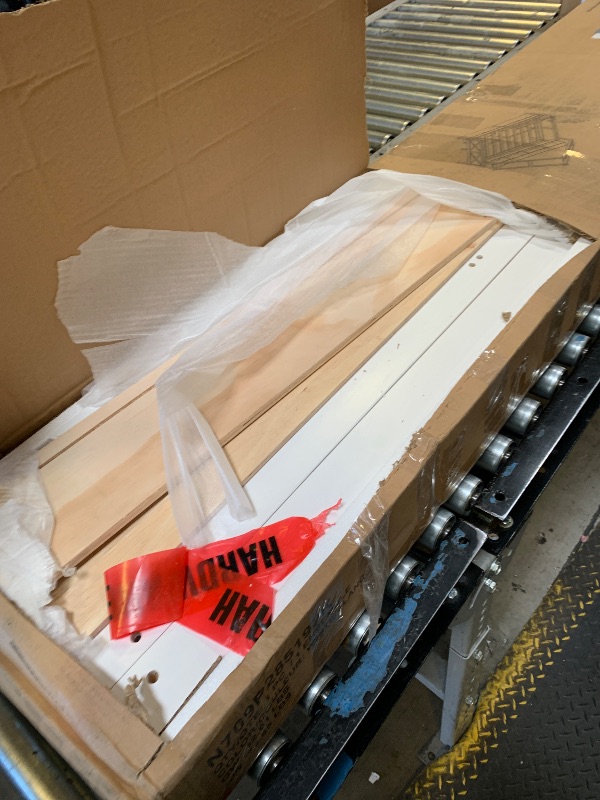 Photo 1 of Merax Full Size House Platform Bed with LED Lights, Storage Shelves & Drawers - Bed with Guardrail, Sturdy Pine Wood & MDF Frame, White