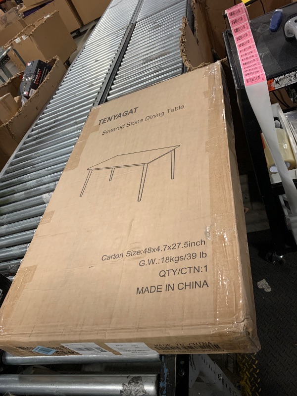 Photo 1 of 46" Sintered Stone Dining Table, Modern Horse Belly Type White Kitchen Table with Sturdy Metal Legs, Durable & Scratch-Resistant Surface for Dining Room/Kitchen/Office?Chairs not Included? (46 inch)