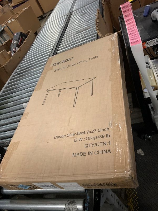 Photo 1 of 46" Sintered Stone Dining Table, Modern Horse Belly Type White Kitchen Table with Sturdy Metal Legs, Durable & Scratch-Resistant Surface for Dining Room/Kitchen/Office?Chairs not Included? (46 inch)