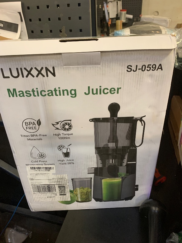 Photo 1 of EanOruus Cold Press Juicer, 5.8" Wide Feed Chute Juice Extractor Machine with 400W, High Juice Yield, Slow Masticating Juicer for Whole Vegetables & Fruits, Dark Grey