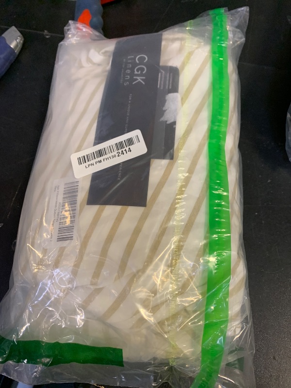 View 2 of Extra Deep Queen Fitted Sheet - Hotel Luxury Single Fitted Sheet Only - Easily Fits 18 inch to 24 inch Mattress - Ultra Soft, Wrinkle Free with Extra Deep Pockets - Breathable & Comfy - Beige Stripes