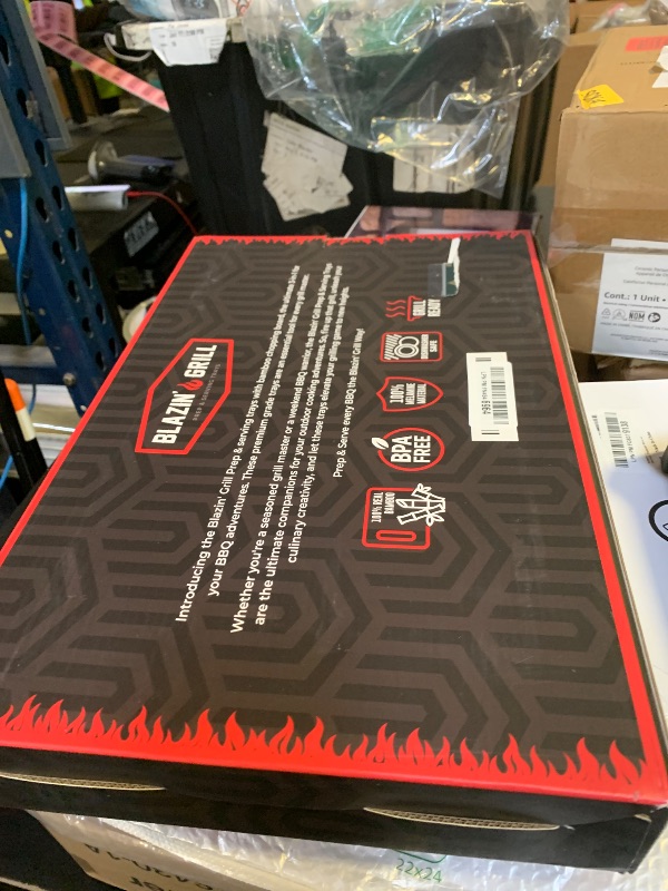 Photo 1 of BLAZIN' GRILL Prep and Serving Trays | Set of 3 Stackable, Melamine Trays with Bamboo Cutting Board | Trays for Marinating, Serving & Chopping | Serving Platter for Plating Food & BBQ Prep Tub |