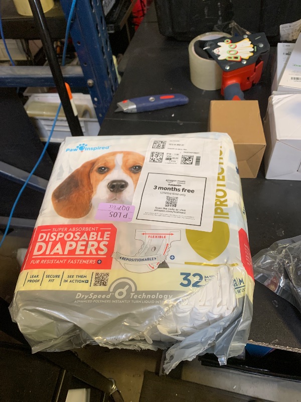 Photo 1 of Paw Inspired 32ct Disposable Dog Diapers | Female Dog Diapers Ultra Protection | Diapers for Dogs in Heat, Excitable Urination, or Incontinence (Medium)
