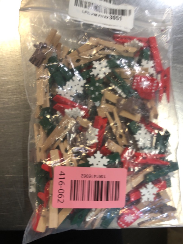 Photo 1 of 100pcs Christmas Wood Clips Xmas Tree Snowflake Elk Gloves Clothespins DIY Photo Pegs Hanging Clips for Party Favors Home School Art Craft Decor